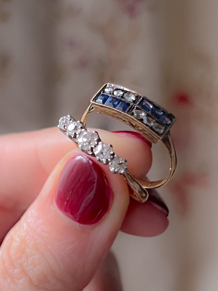 Victorian Sapphire + Rose Cut Diamond Band 18k