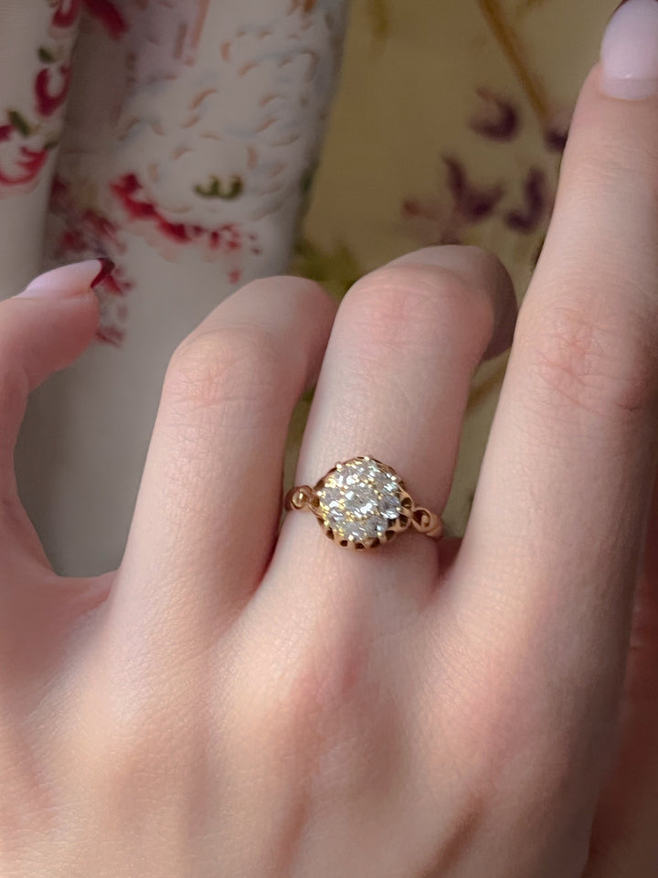 Victorian Old-Mine Cut Diamond Cluster Ring