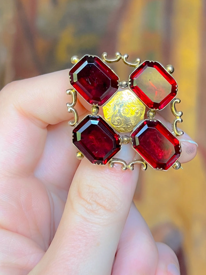 Massive Georgian Flat Cut Garnet Brooch in 15ct