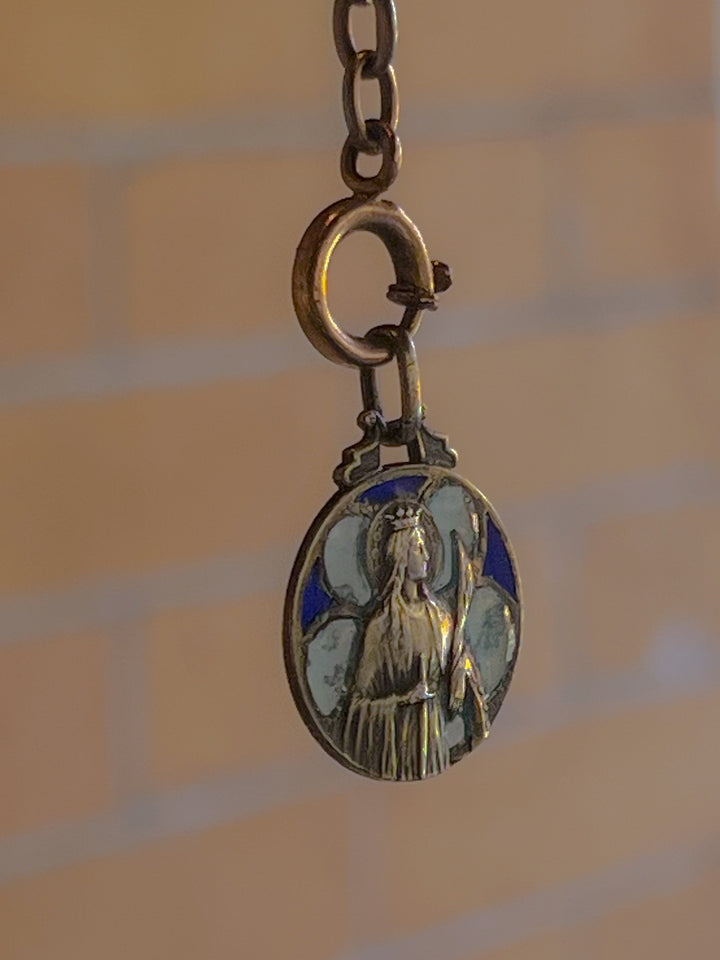 Rare French Plique-A-Jour Medallion of Joan of Arc