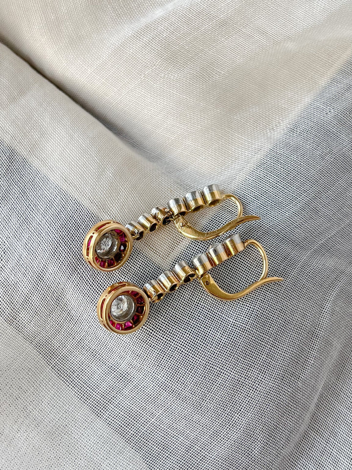 Marvelous Ruby and Diamond Art Deco Target Earrings