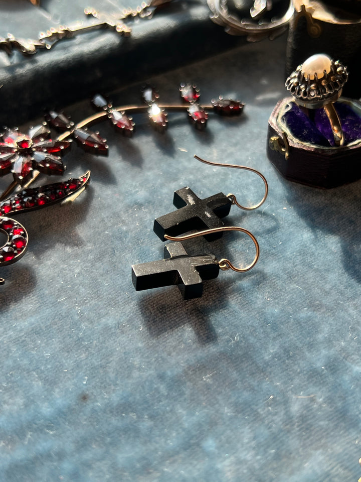 Rare 1860’s Jet Earrings in the Shape of Crosses