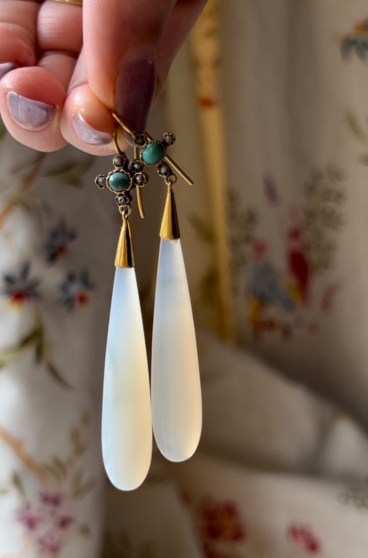 Wonderful Pair of Georgian Chalcedony Earrings in 12ct