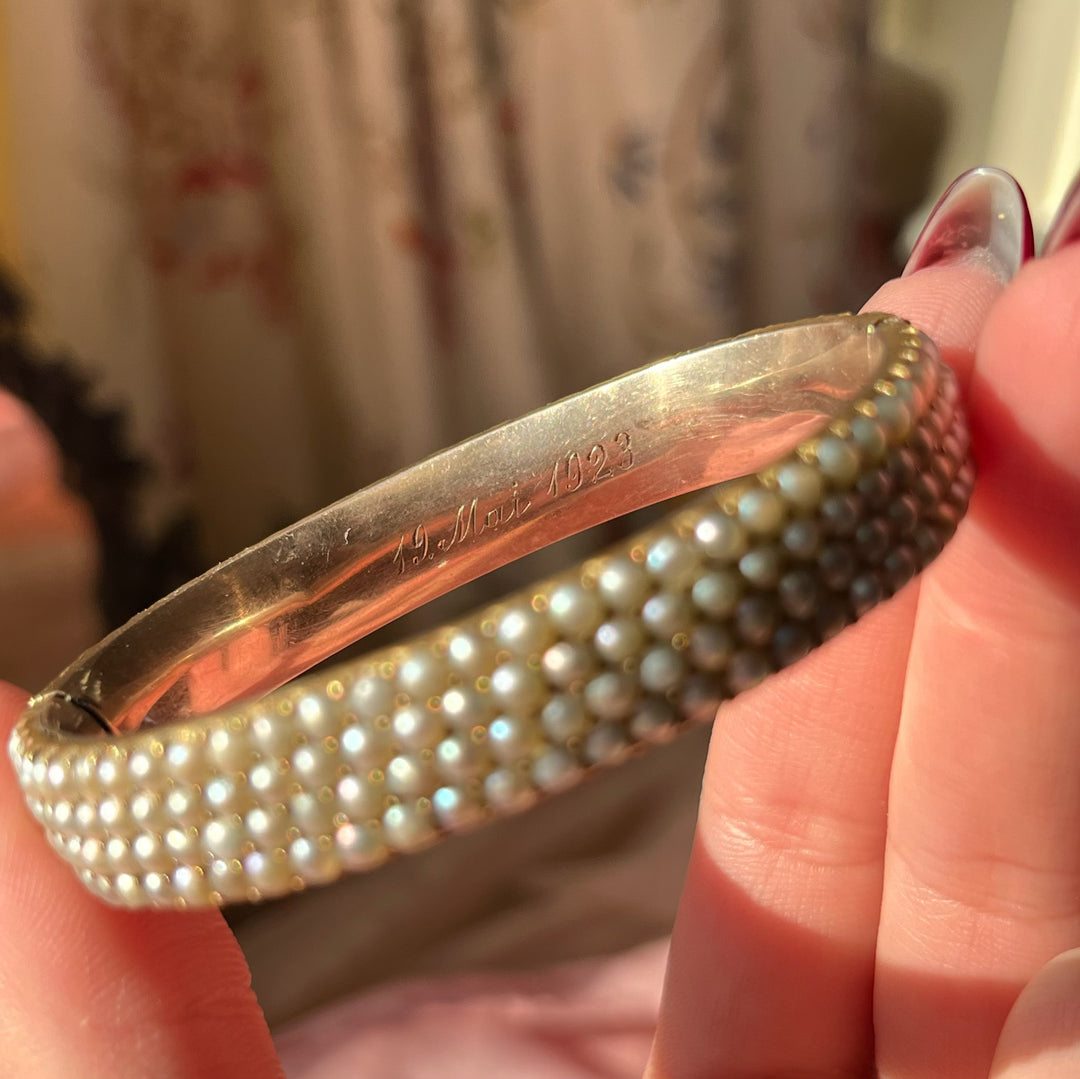 An Outrageous Early Victorian Pave Pearl Bangle