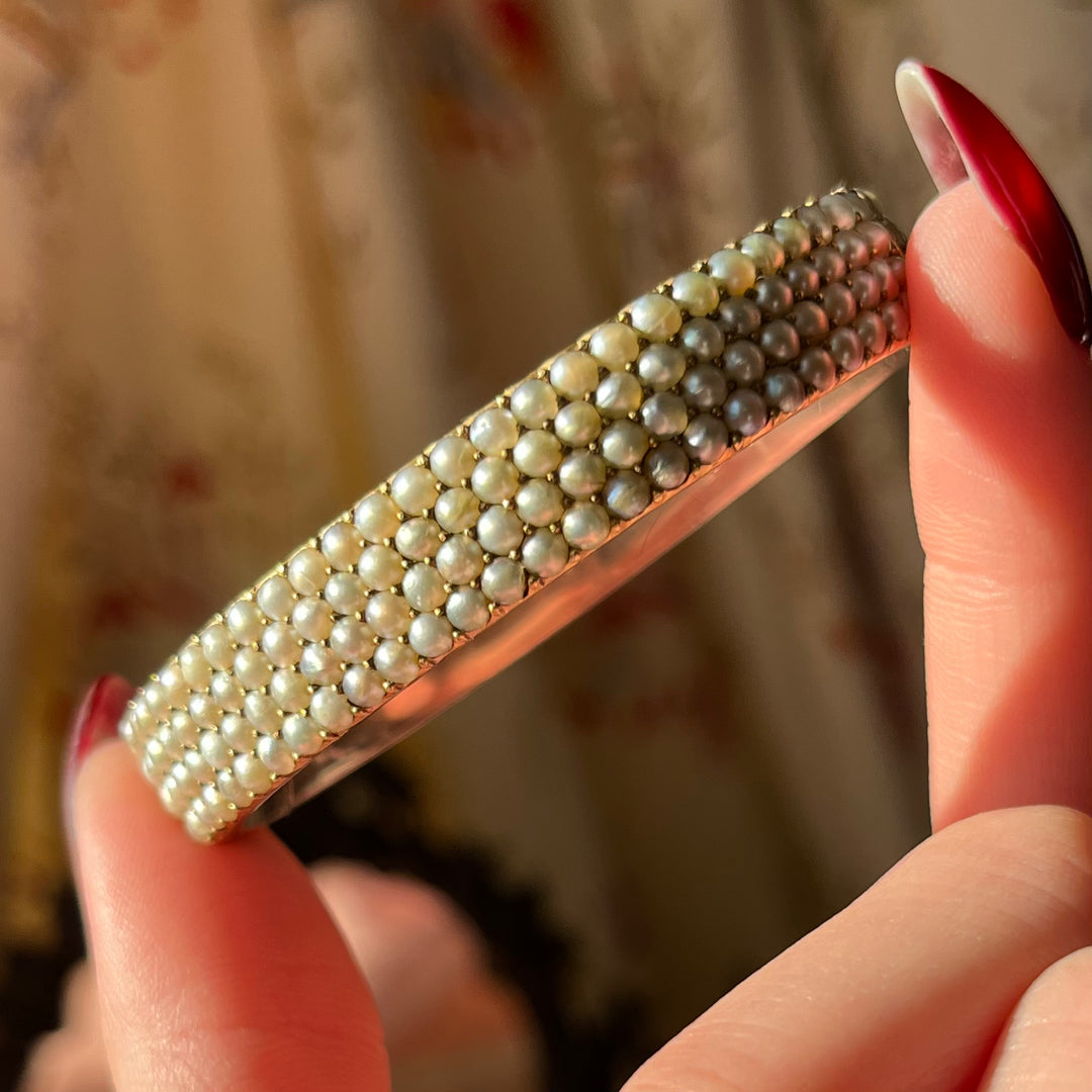 An Outrageous Early Victorian Pave Pearl Bangle