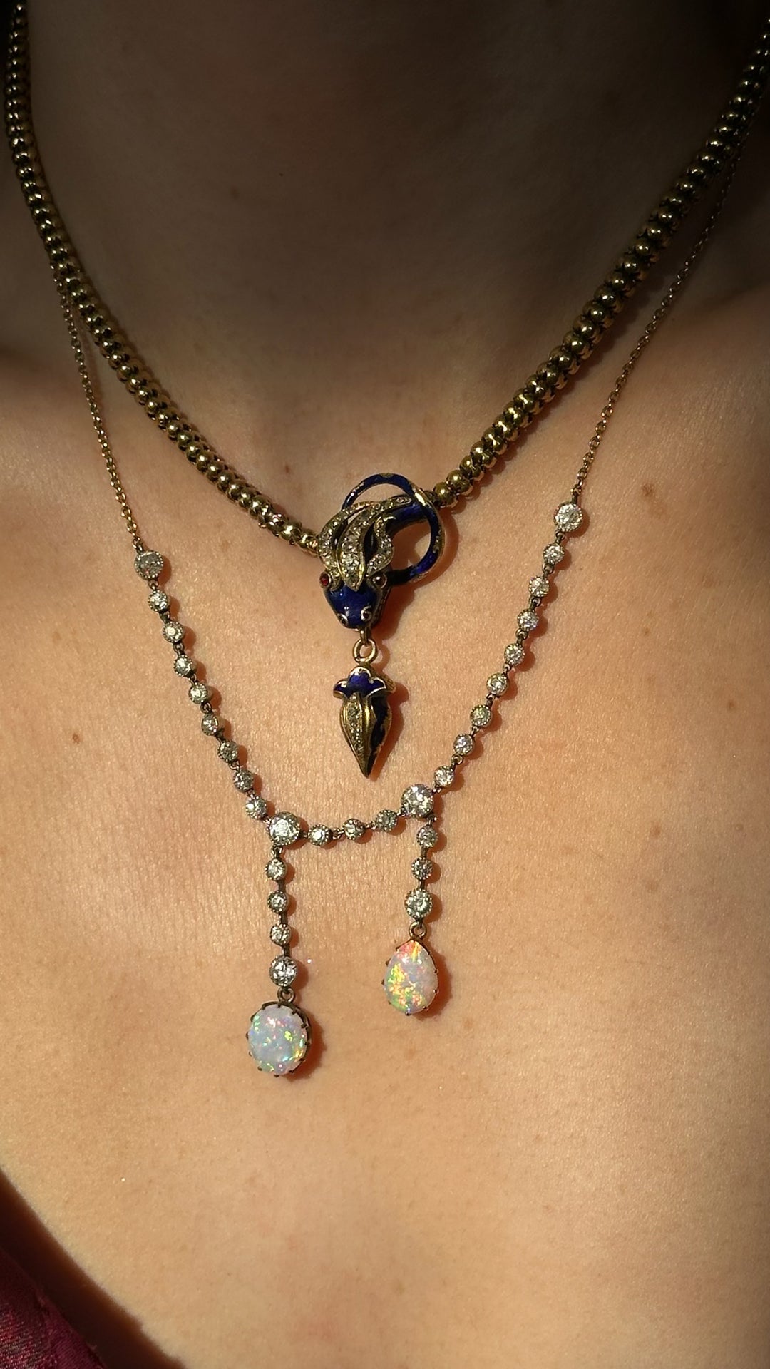 Outstanding Belle Epoque Diamond and Opal Negligee Necklace