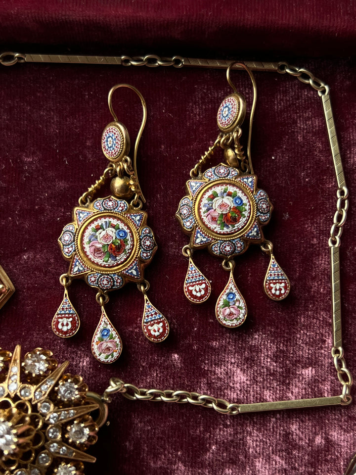 Incredible Micromosaic Earrings with Vatican Workshop Hallmarks