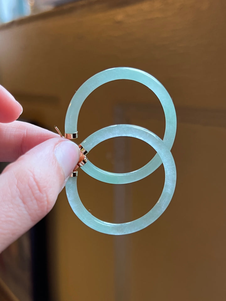 14ct Carved Jade Hoop Earrings