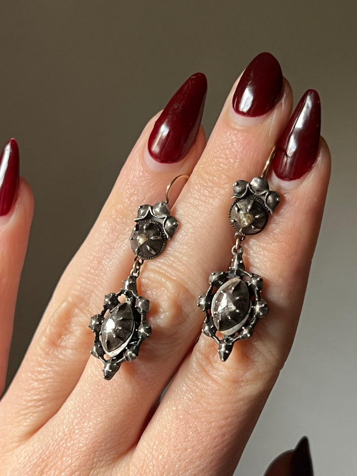 Georgian Rose Cut Diamond Crowned Heart Earrings