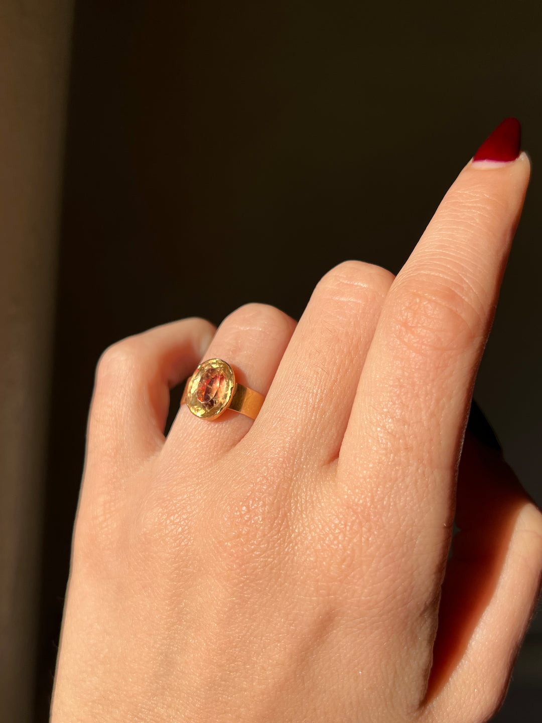 Red and Yellow Foiled Citrine Ring in 18ct