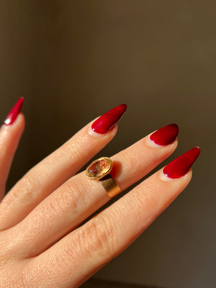 Red and Yellow Foiled Citrine Ring in 18ct