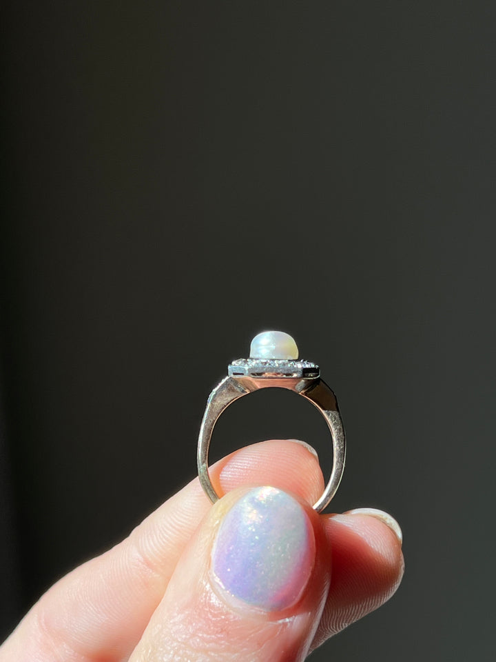 Belle Epoque Diamond, Pearl, Platinum and 18ct Ring Circa 1895
