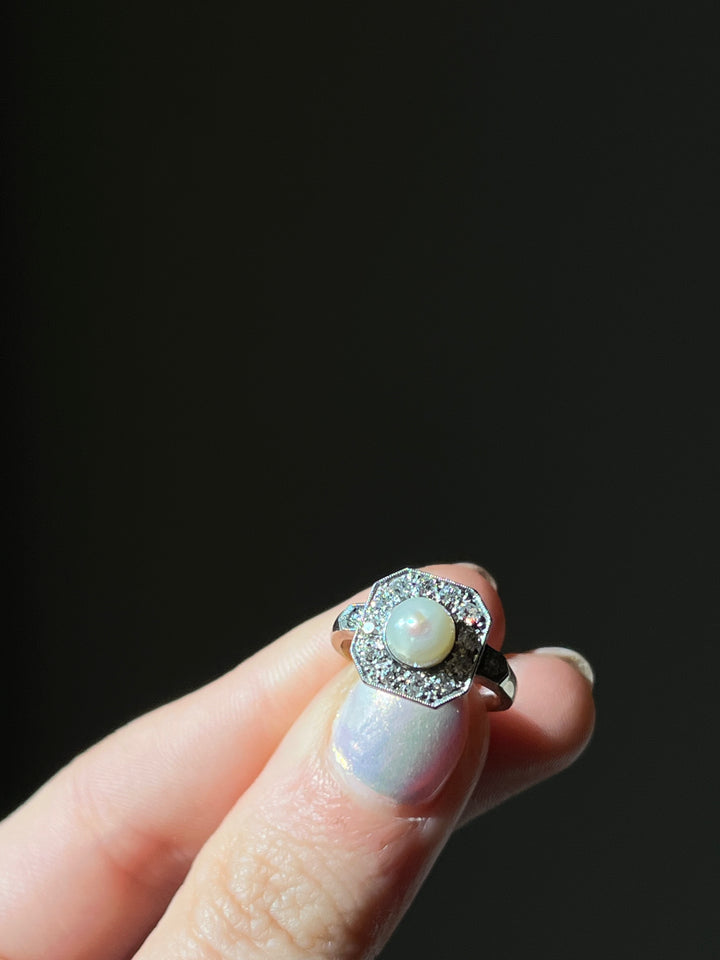 Belle Epoque Diamond, Pearl, Platinum and 18ct Ring Circa 1895
