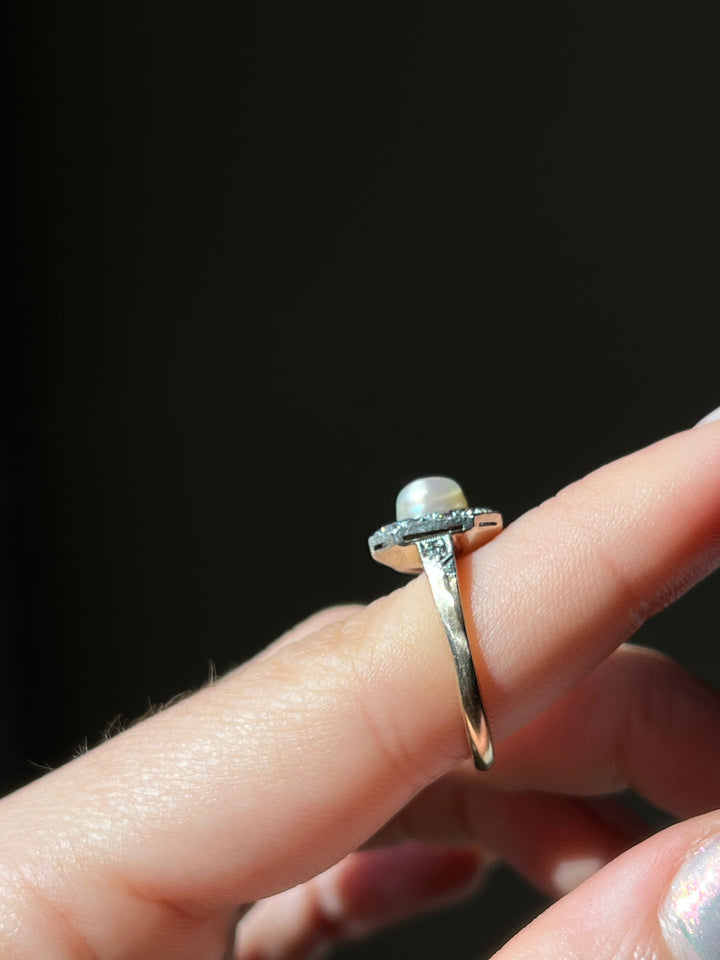Belle Epoque Diamond, Pearl, Platinum and 18ct Ring Circa 1895