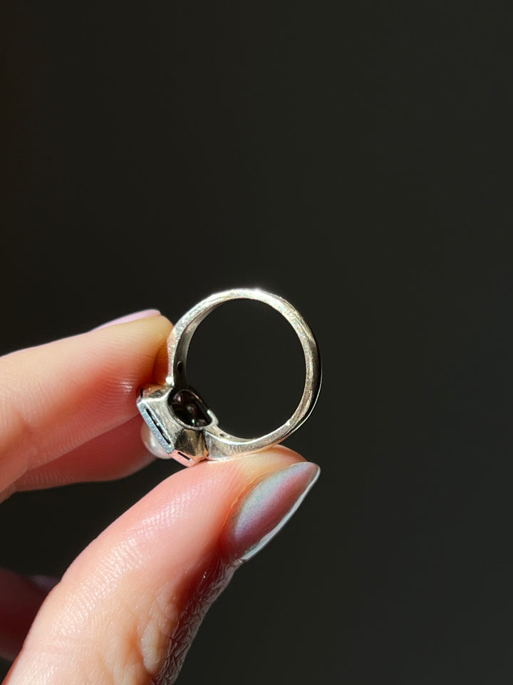 Belle Epoque Diamond, Pearl, Platinum and 18ct Ring Circa 1895