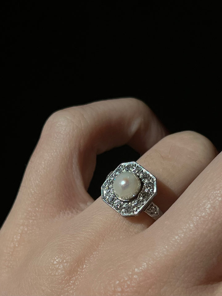 Belle Epoque Diamond, Pearl, Platinum and 18ct Ring Circa 1895