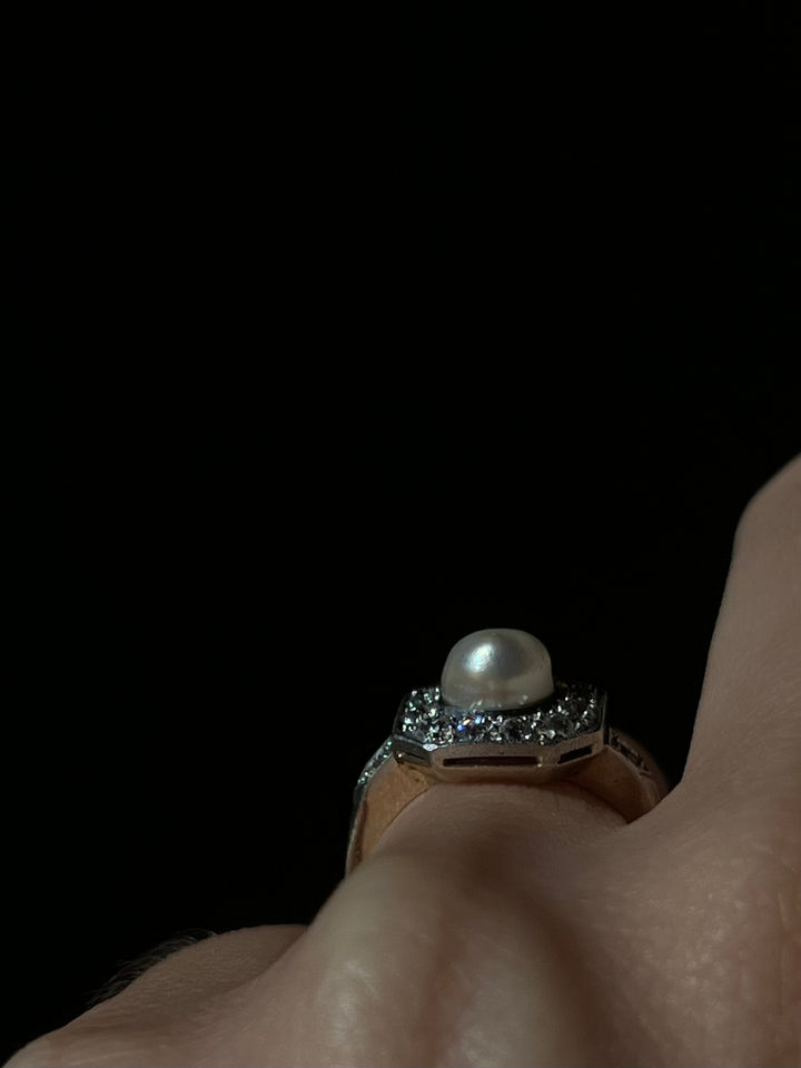 Belle Epoque Diamond, Pearl, Platinum and 18ct Ring Circa 1895