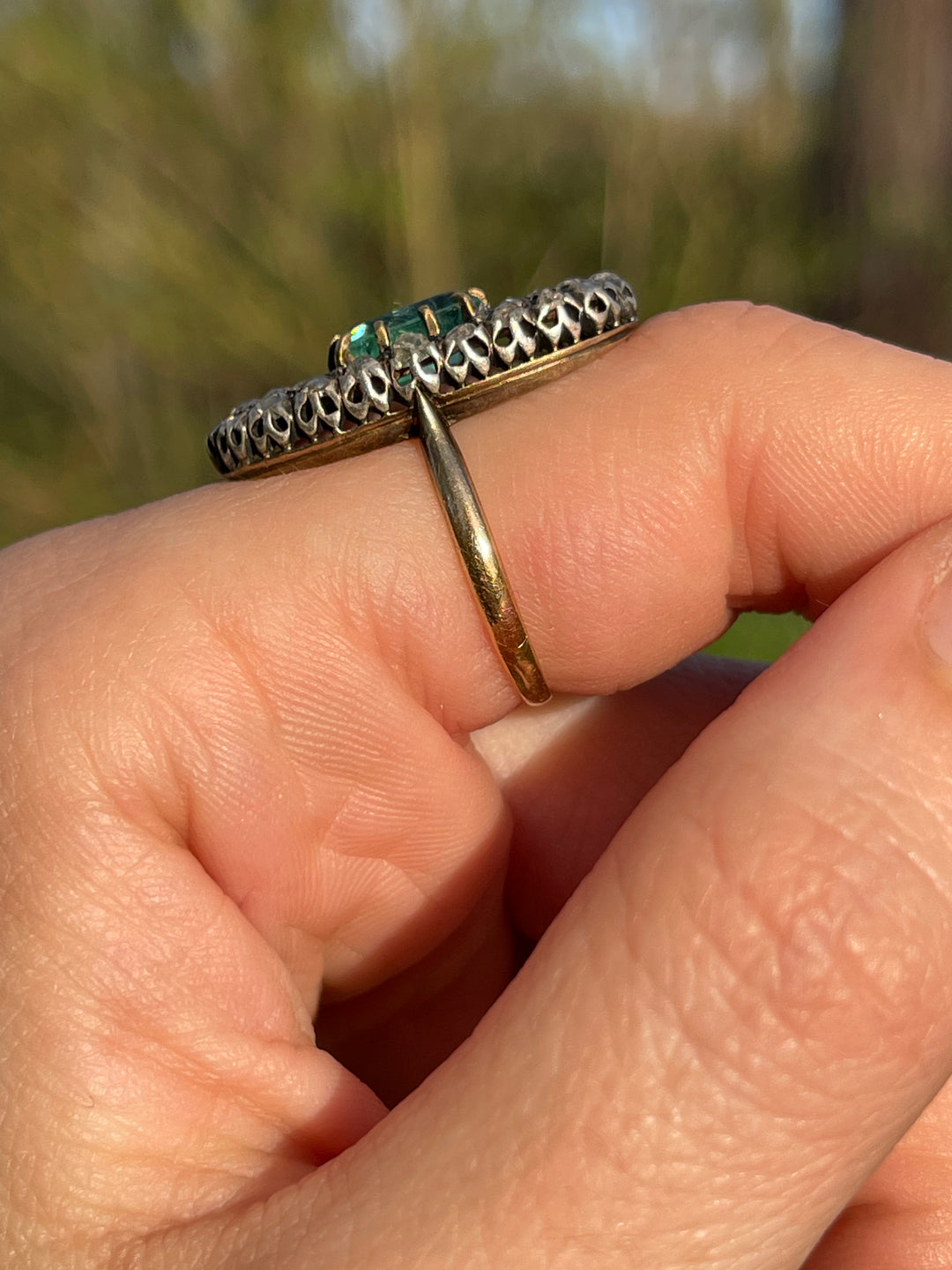 Napoleon III Emerald 1.95ct & Rose Cut Diamond Navette Ring
