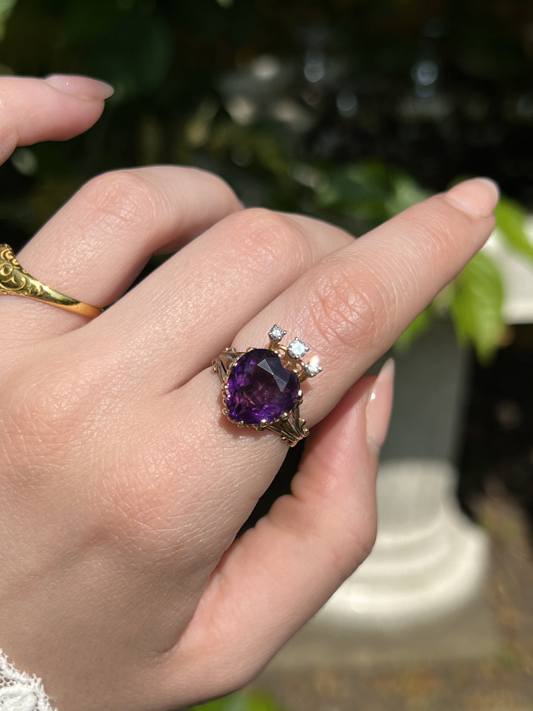 Exceptional Diamond Crowned Amethyst Heart Ring in 14ct