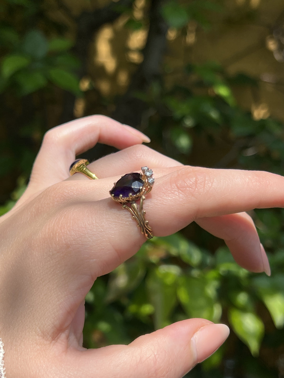 Exceptional Diamond Crowned Amethyst Heart Ring in 14ct