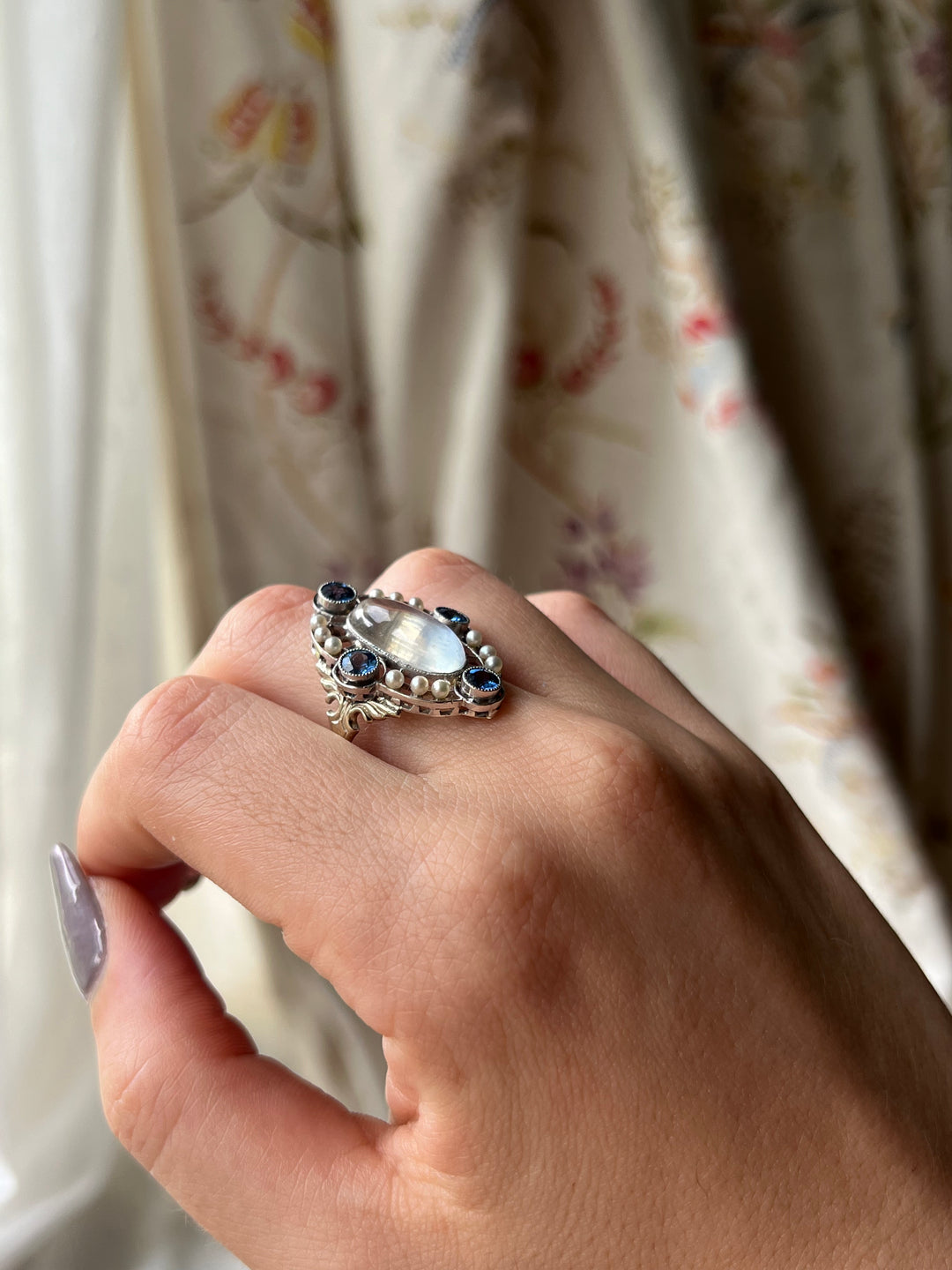 Moonstone and Sapphire Edwardian Conversion Ring