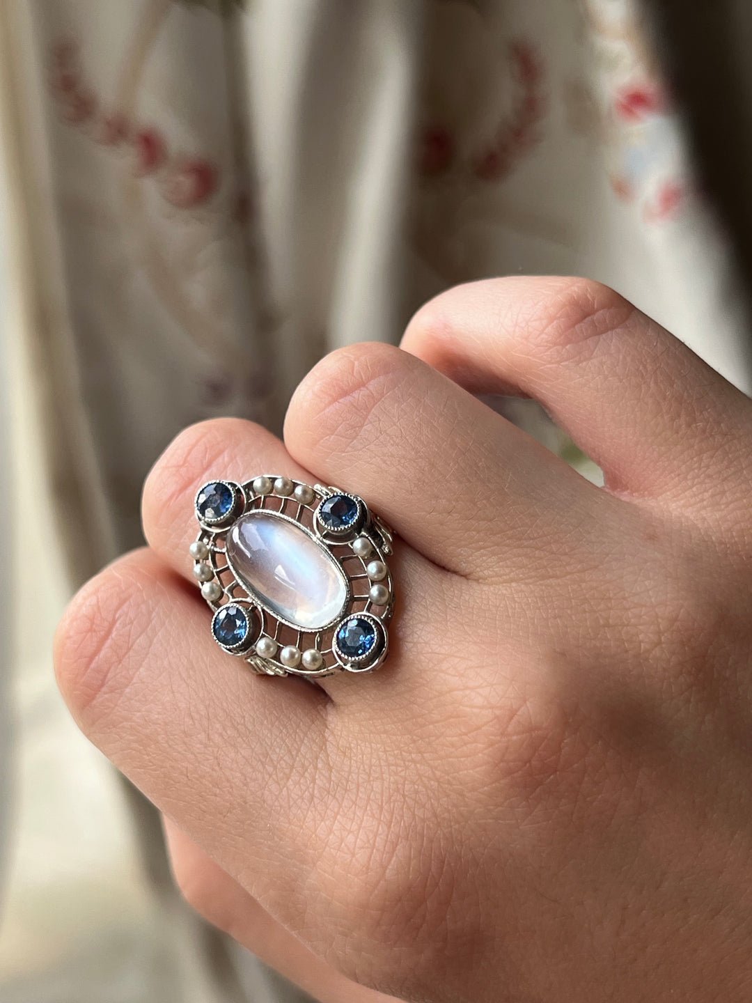 Moonstone and Sapphire Edwardian Conversion Ring