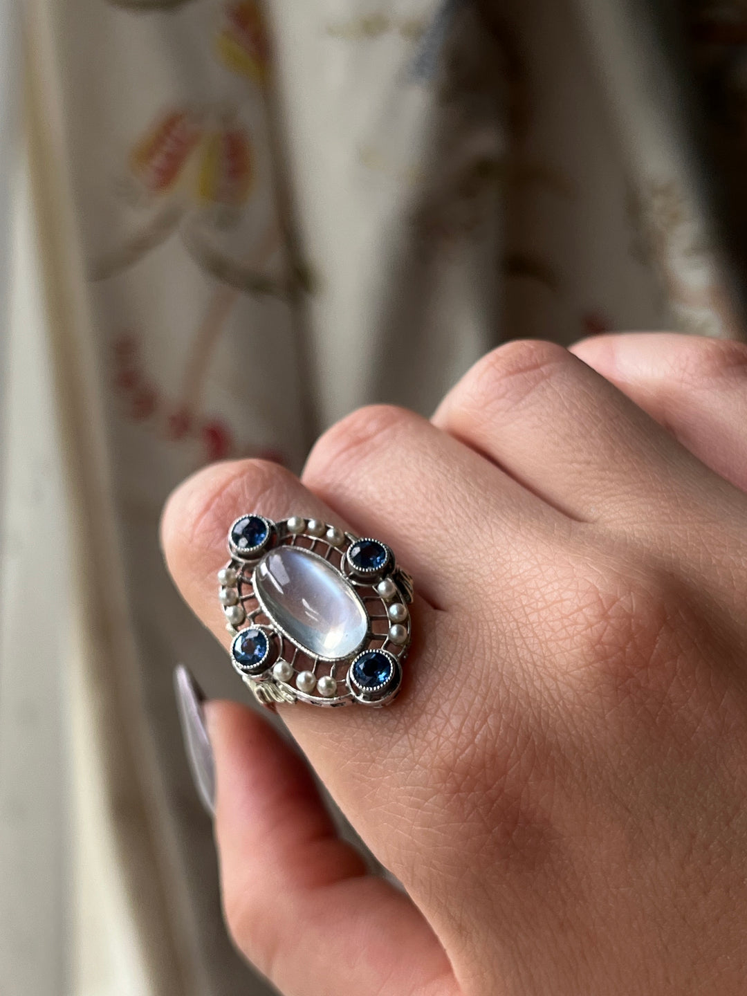 Moonstone and Sapphire Edwardian Conversion Ring