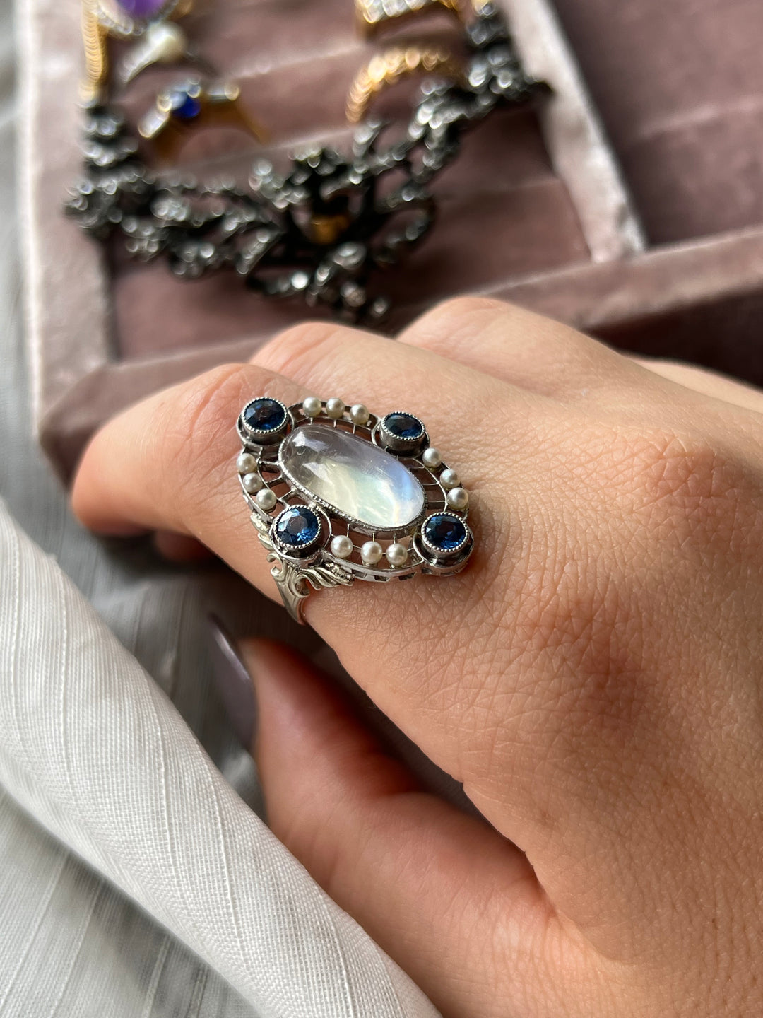 Moonstone and Sapphire Edwardian Conversion Ring