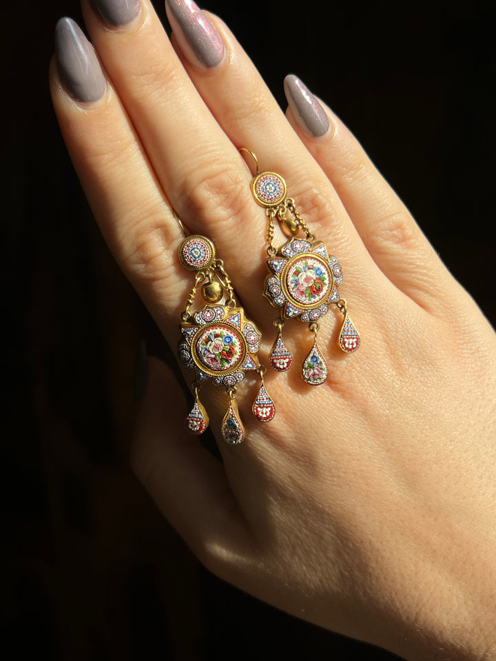 Incredible Micromosaic Earrings with Vatican Workshop Hallmarks