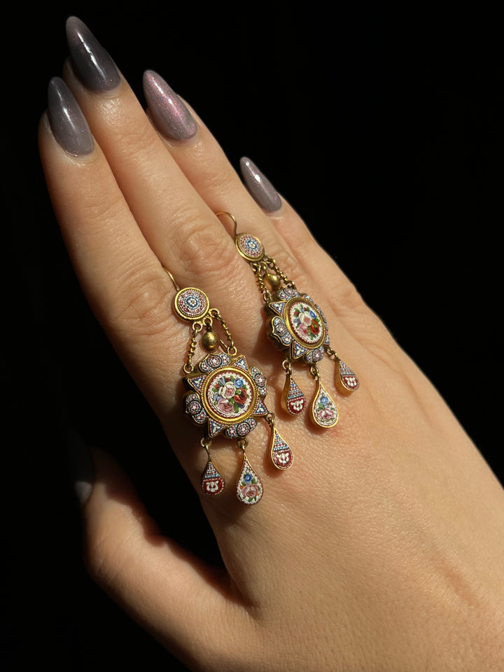 Incredible Micromosaic Earrings with Vatican Workshop Hallmarks