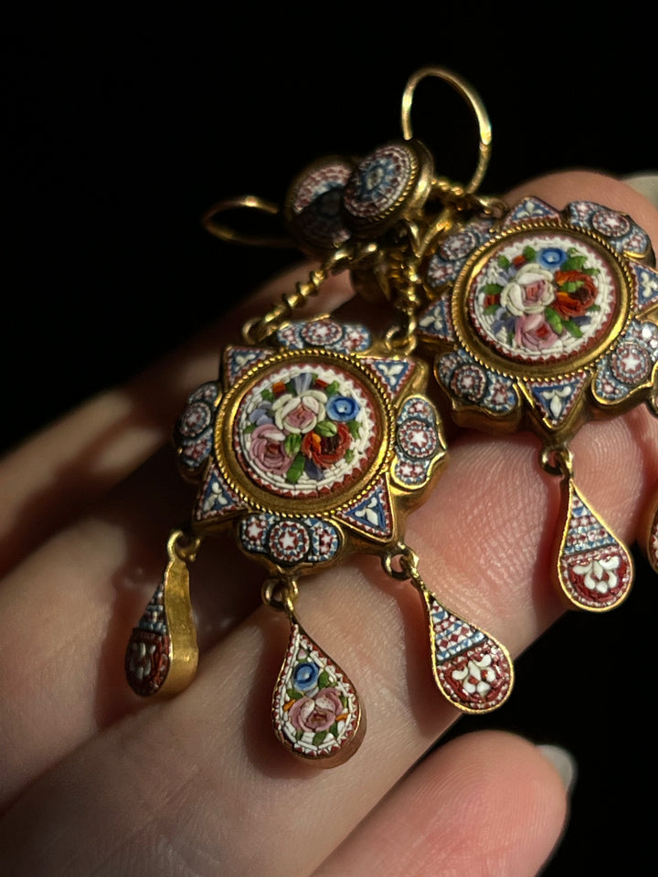 Incredible Micromosaic Earrings with Vatican Workshop Hallmarks