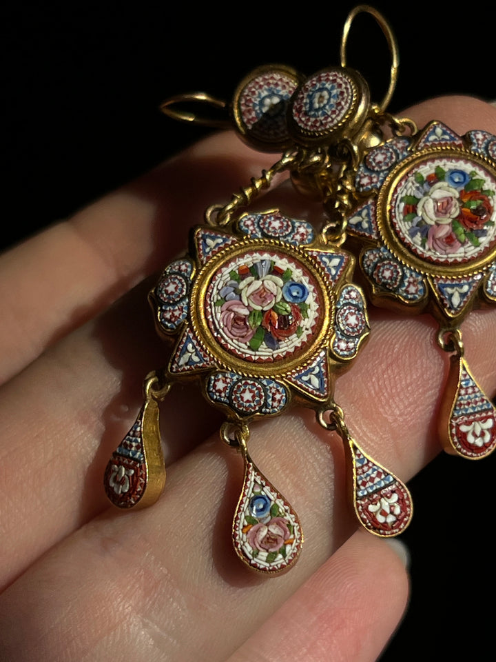 Incredible Micromosaic Earrings with Vatican Workshop Hallmarks