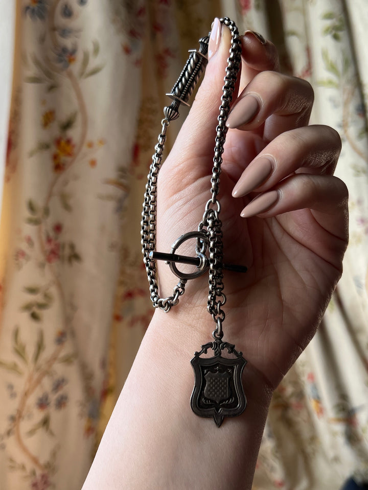 Victorian Sterling Silver Rolo Chain Renaissance Revival Details