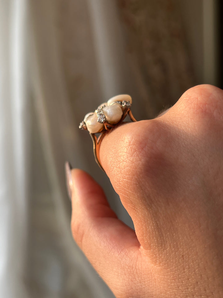 14ct Pearl and Diamond Flower Ring