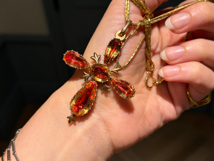 French Romantic Period Provençal Citrine Cross Pendant | 32.34ctw Foiled Citrines | 18ct Gold | c.1839–1855