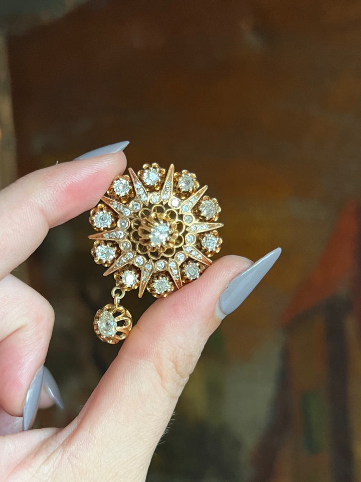 Antique 14ct Diamond Bombe Brooch