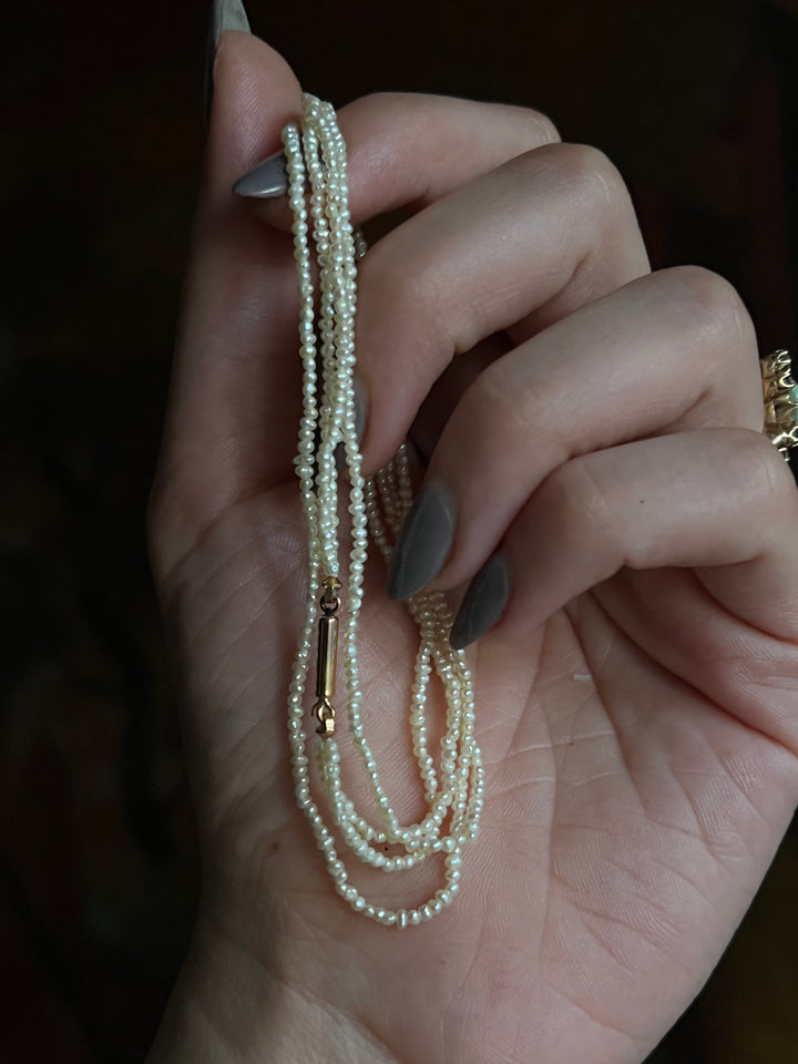 Superb Late 19th C Double Strand Seedpearl Collar Necklace