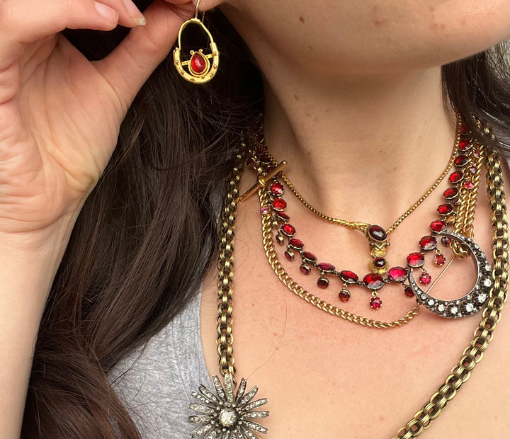 Rare Pair of Ancient Greek Earrings Set with Garnets
