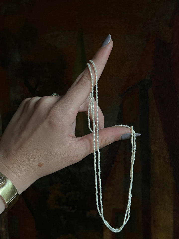 Superb Late 19th C Double Strand Seedpearl Collar Necklace