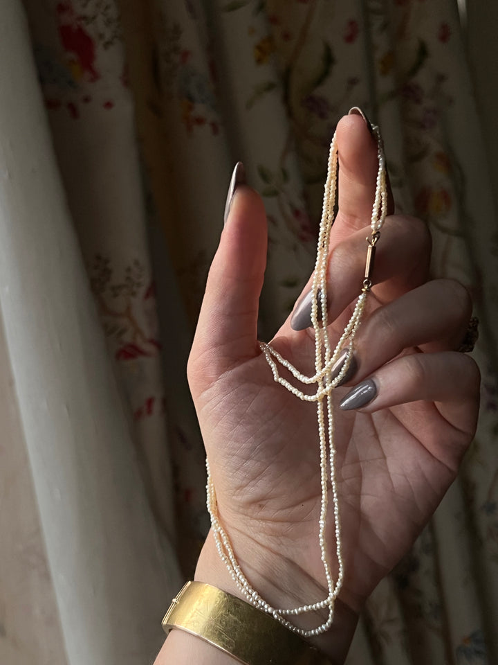Superb Late 19th C Double Strand Seedpearl Collar Necklace