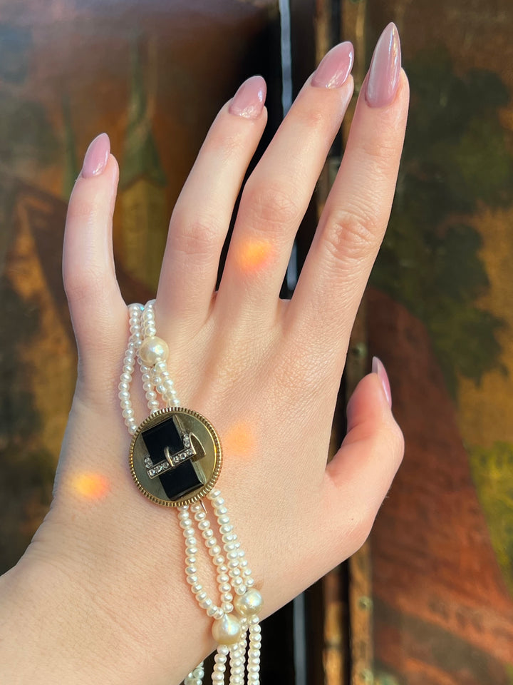 Stunning Victorian Buckle Brooch in Black Chalcedony + Diamond