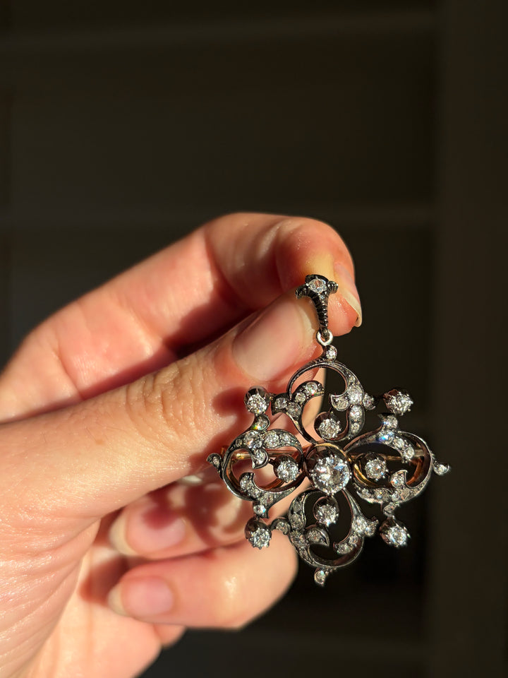 Pre-Art Nouveau “Spell” Brooch/Pendant with 1.88ct Diamonds