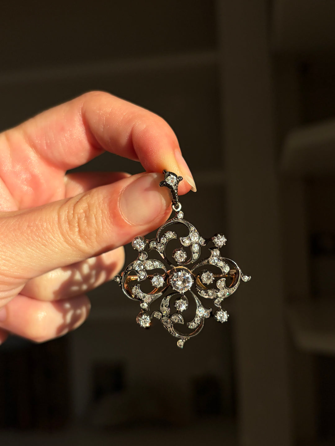 Pre-Art Nouveau “Spell” Brooch/Pendant with 1.88ct Diamonds