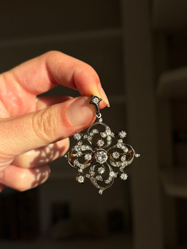 Pre-Art Nouveau “Spell” Brooch/Pendant with 1.88ct Diamonds