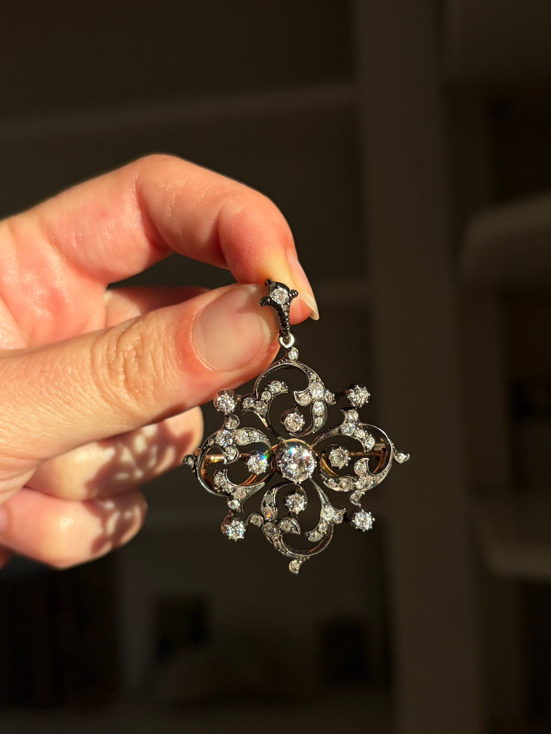 Pre-Art Nouveau “Spell” Brooch/Pendant with 1.88ct Diamonds