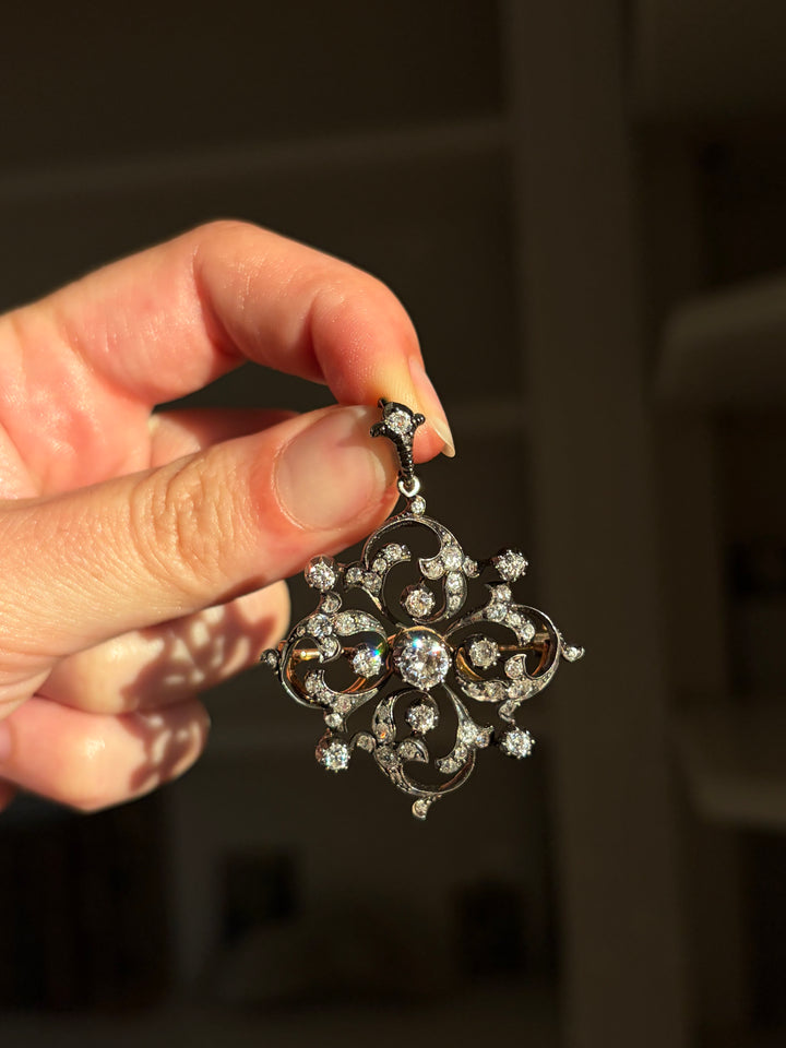 Pre-Art Nouveau “Spell” Brooch/Pendant with 1.88ct Diamonds
