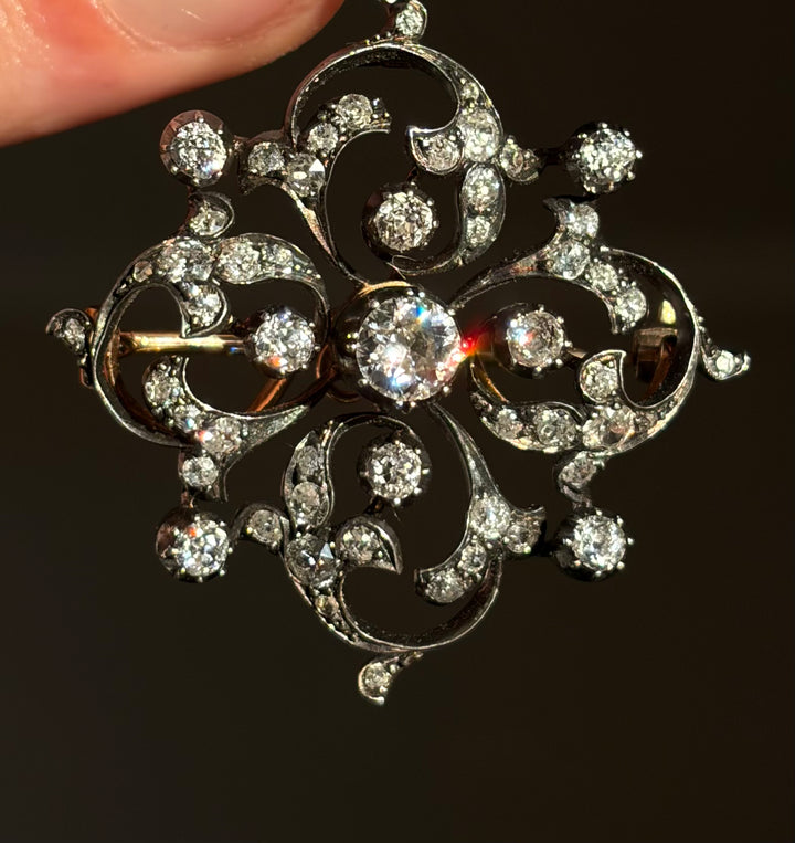 Pre-Art Nouveau “Spell” Brooch/Pendant with 1.88ct Diamonds