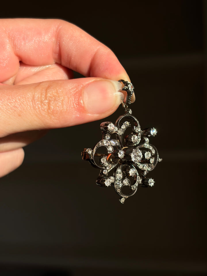 Pre-Art Nouveau “Spell” Brooch/Pendant with 1.88ct Diamonds