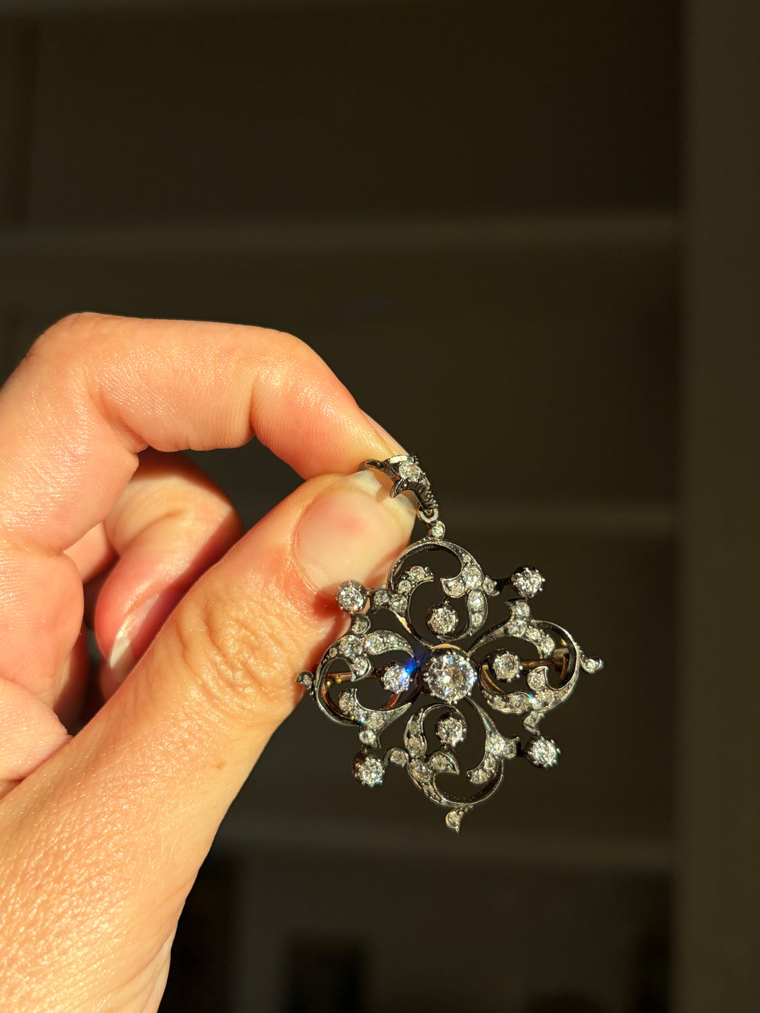 Pre-Art Nouveau “Spell” Brooch/Pendant with 1.88ct Diamonds