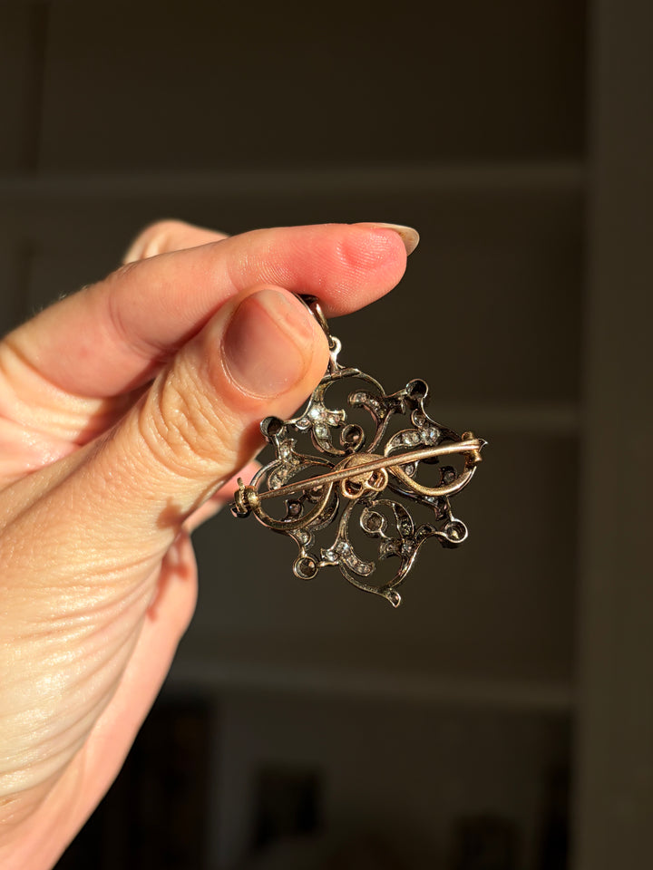 Pre-Art Nouveau “Spell” Brooch/Pendant with 1.88ct Diamonds
